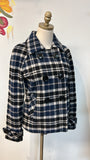 New Aeropostale Blue/Black Plaid Pea Coat, M