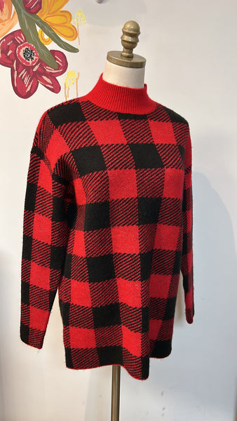 Loft Red Plaid Sweater, XS