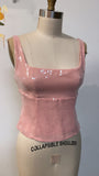 New White Fox Pink Sequin Bustier Top, M
