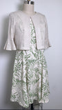 Perceptions 2pc Cream/Green Dress + Cardigan, M Petite