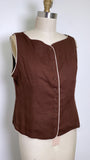 White Closet Elements Brown Linen Top, M