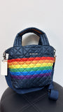 MZ Wallace Blue Quilted Nylon Rainbow Crossbody Tote Bag, 9"x12"