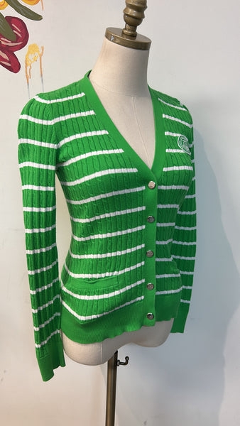 Lauren Ralph Lauren Green Stripe Cardigan, XS