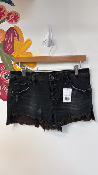 Free People Black Button Fly Oversized Shorts, 25 (0)