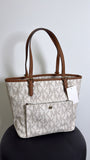 Michael Kors Jet Set Signature Logo Vanilla Acorn Small Tote Bag, 13"x9"