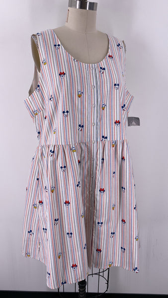 New Disney Striped Mickey Minnie Donald Dress, XL