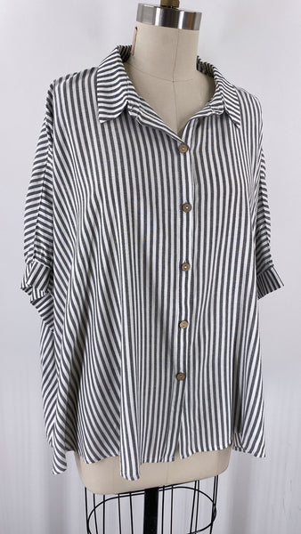 Zenana Stripe Button Front Top, L/XL