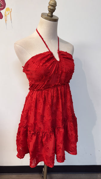 New How Very Loved Red Halter Dress, S