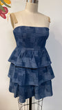 New Day + Moon Blue Strapless Dress, M