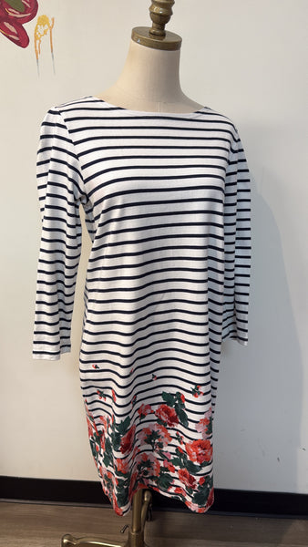 Joules White/Navy Stripe Dress, 10