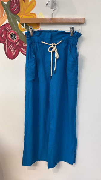 Deluc Blue Linen Belted Pants, XS