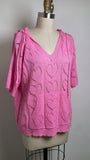 Bibi Pink Open Stitch Heart Sweater, L