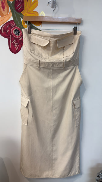 New Nasty Gal Ivory Cargo Strapless Dress, 8