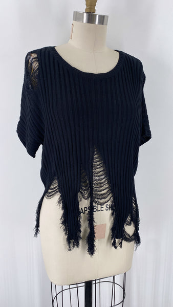 Love J Black Distressed Top, XL