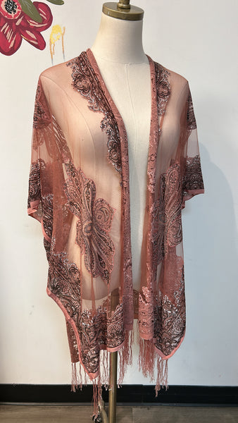 David and Young Pink Sheer Kimono, One Size