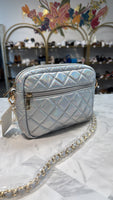 New Thomas & Lee Silver Quilted Crossbody Bag, 8"x6"