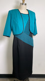Maya Brooke 2pc Black/Teal Dress + Jacket, 12