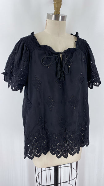 Adiva Black Eyelet Top, 1X
