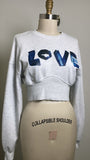 Micas Gray "Love" Cropped Sweatshirt, M