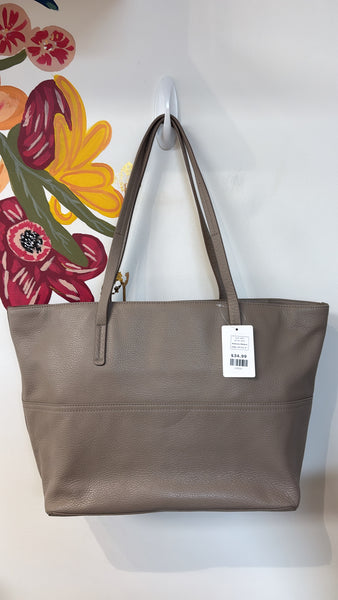 Antonio Melani Taupe Leather Shoulder Bag, 19"x11.5"