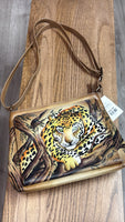 Anuschka Hand Painted Leopard Crossbody Bag, 10.5"x9.5"