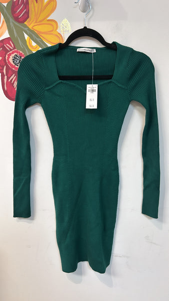 New Abercrombie & Fitch Green Ribbed Dress, XS