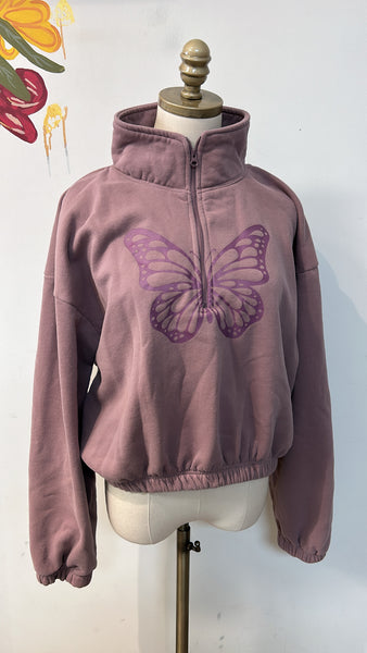 Celebrity Pink Cropped Butterfly Sweatshirt, XXL