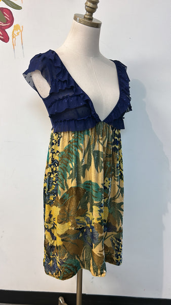 Free People Blue Velvet Deep V Dress, XS