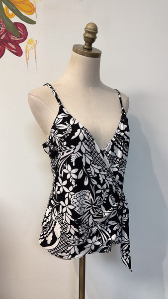 New White House Black Market Black/White Surplice Top, M