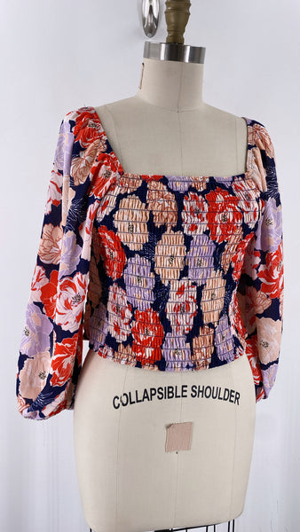 New Sienna Sky Floral Smocked Top, M