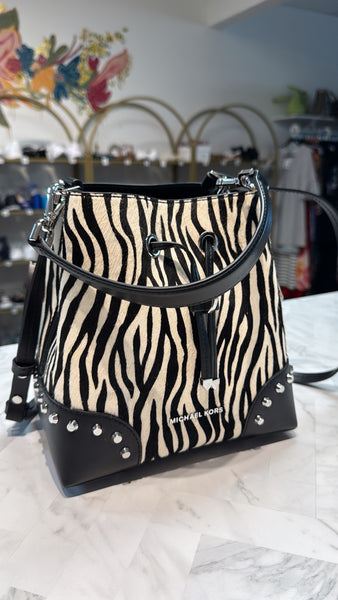 Michael Kors Zebra Mercer Gallery Small Bucket Bag, 8.5"x8.75"x5.5"