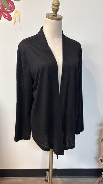 New Chico's Black Linen Cardigan, L (retail $89)