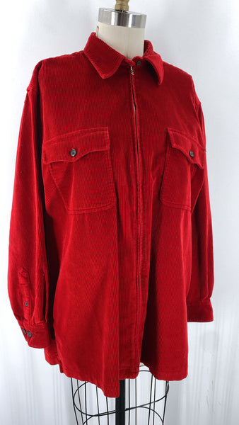 Lauren Ralph Lauren Red Corduroy Zip Front Jacket, L