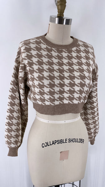Altar'd State Brown Houndstooth Cropped Sweater, M