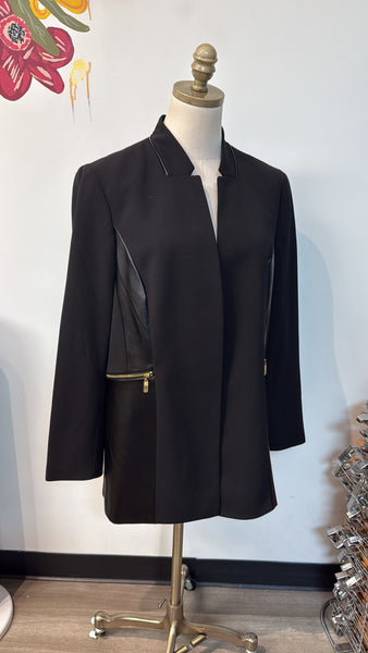 Anne Klein Black with Faux Leather Trim Blazer Jacket, L