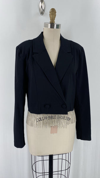 Culpos x INC Black Rhinestone Fringe Jacket, M