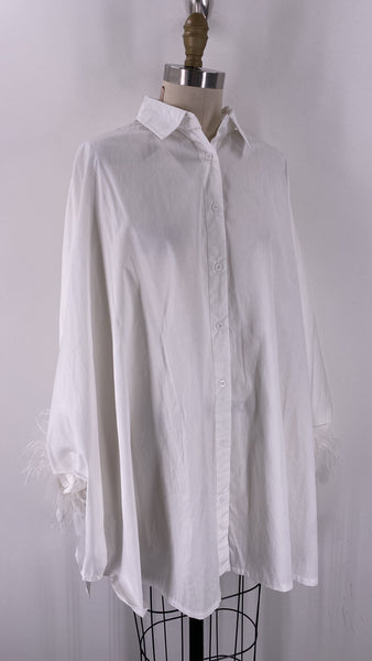 New BooHoo White Oversized Feather Balloon Top, 8