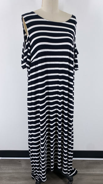 Lane Bryant Black Stripe Open Shoulder Dress, 18/20
