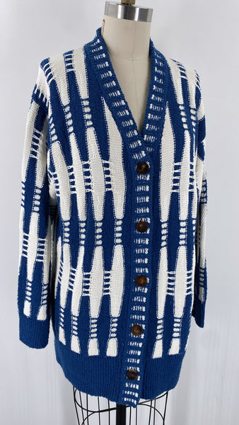 Lafayette 148 Blue Stripe Cardigan, M