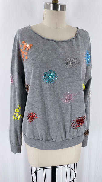 Tiny Gray with Sequin Accents Sweatshirt, M