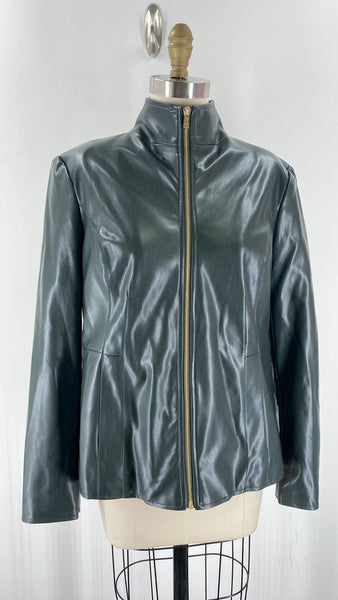 Cole Haan Dark Green Faux Leather Jacket, L