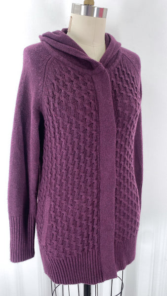 Cambridge Dry Goods Purple Wool Blend Hooded Cardigan, M