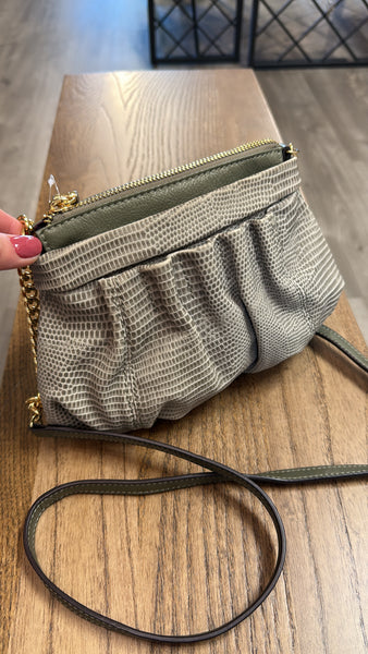 B. Makowsky Gray Leather Crossbody Bag, 9.5"x7"