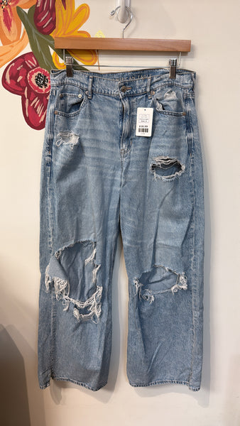 American Eagle High Rise Baggy Wide Leg Jeans, 8
