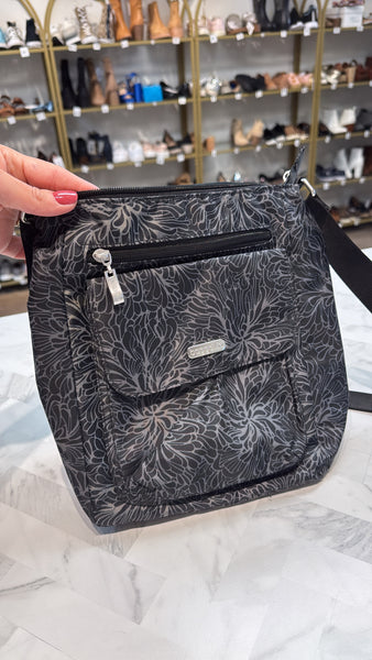Baggallini Black Print Crossbody Bag, 10"x10"