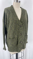 a.n.a. Green Button Front Pocket Cardigan, M Petite