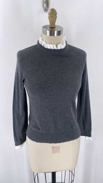 14th & Union Gray Ruffle Trim Sweater, XS