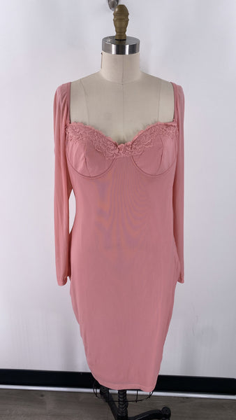 New Fashion Nova Pink Vivi Mesh Midi Dress, 1X