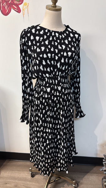 Melloday Black Print Pleated Dress, S