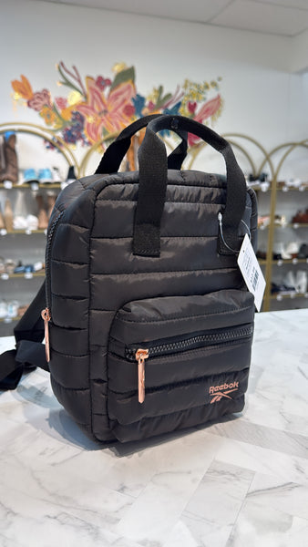 Reebok Black Quilted Mini Backpack, 10"x9"